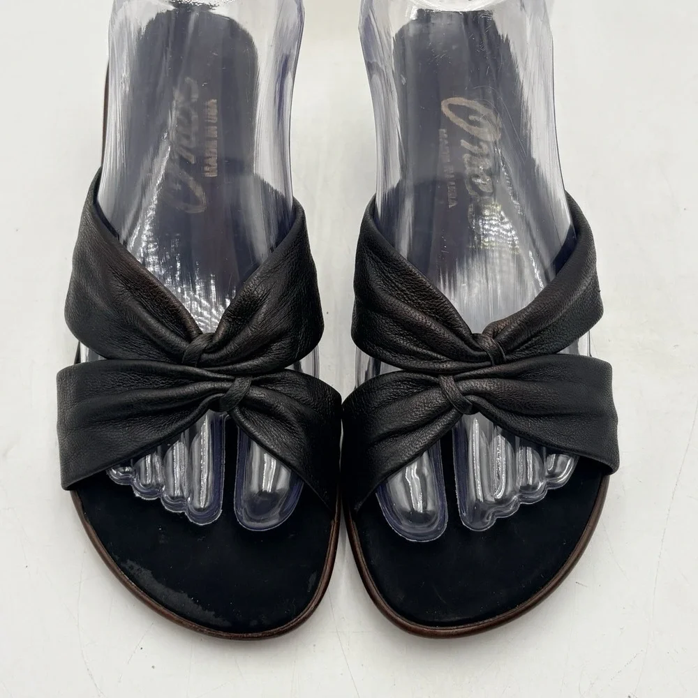 Onex Sandals Womens 6.5M Black Leather Knot Slide Wedge Comfort USA